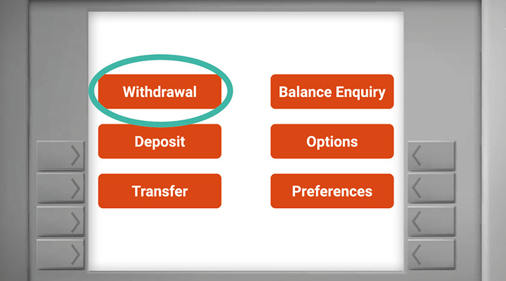 Typical options to select once you've logged on to an ATM